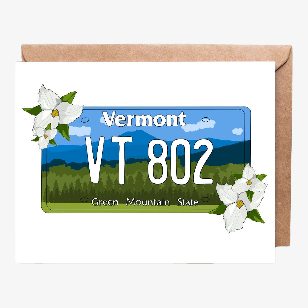 Vermont License Plate Greeting Card on a white background