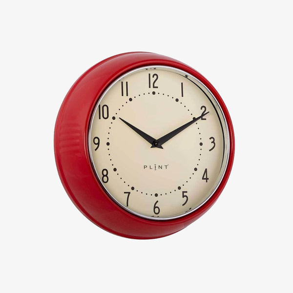 Classic Wall Clock in red with white face and black numbers