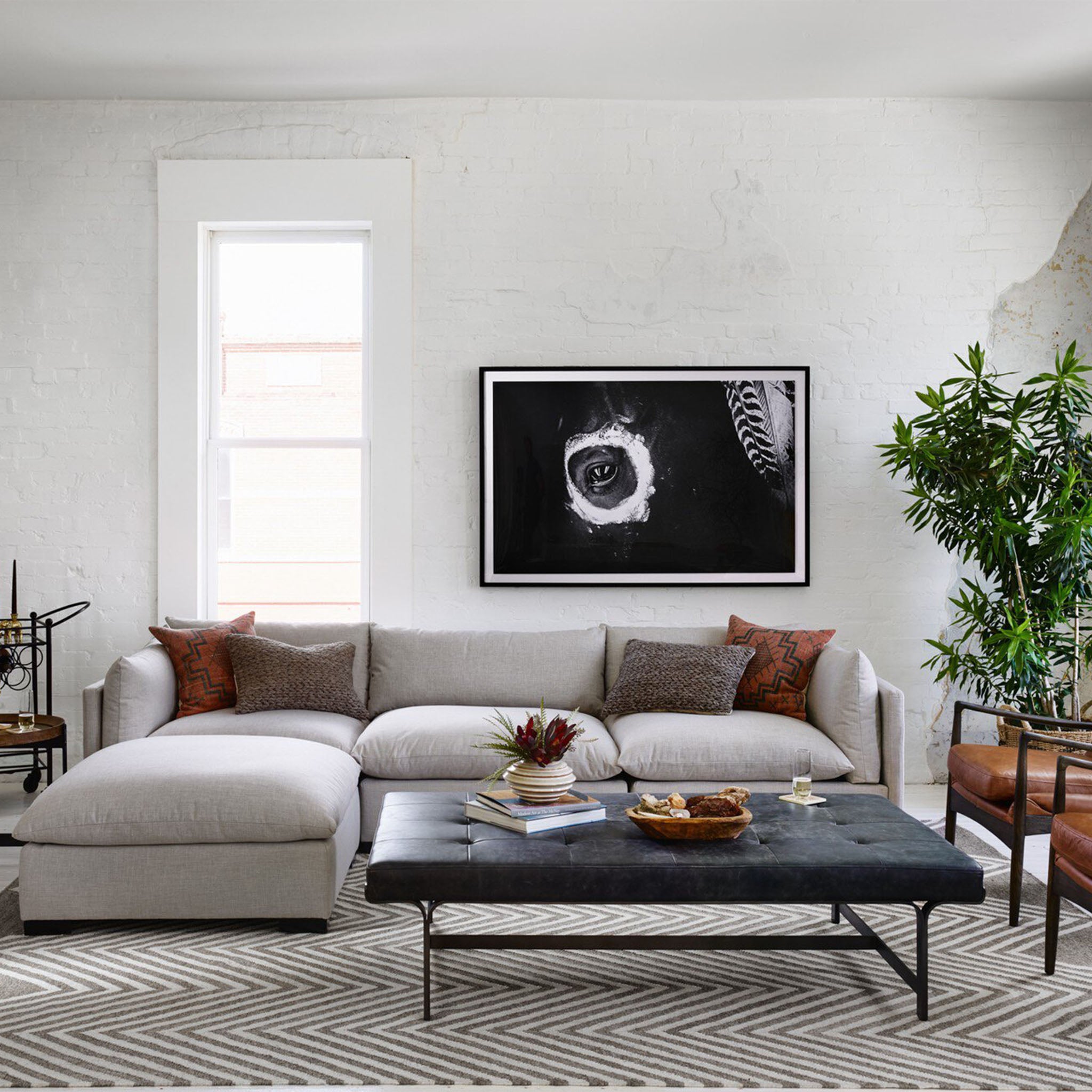 Four Hands Westwood 3 Piece Sectional With Ottoman in Bennett Moon