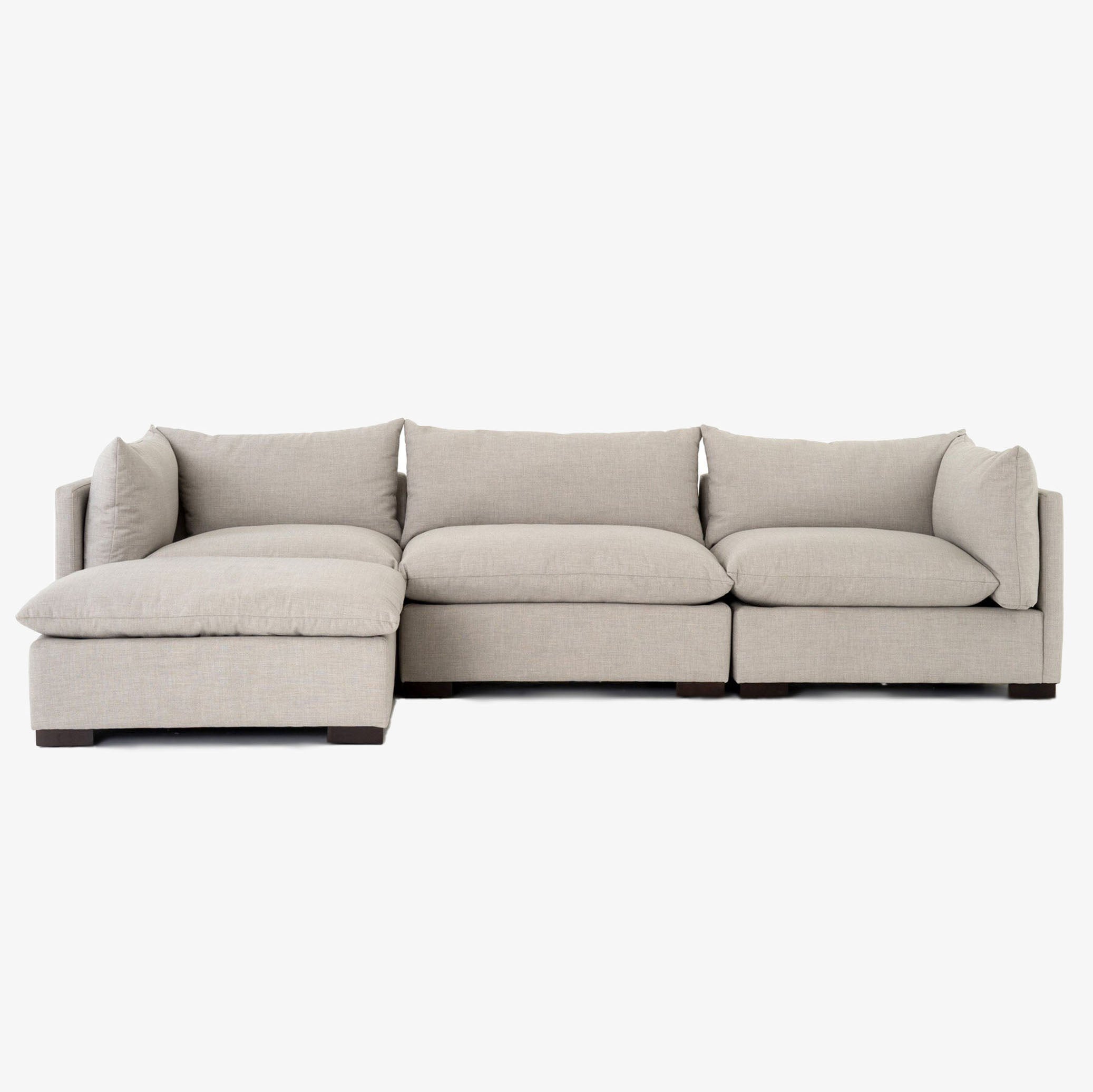 Four Hands Westwood 3-Piece Sectional With Ottoman in Bennett Moon on a white background