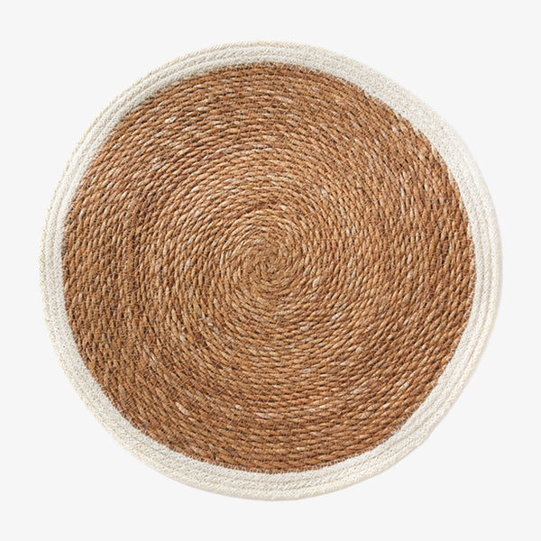 Round Jute Placemat with White Trim on a white background by napa home