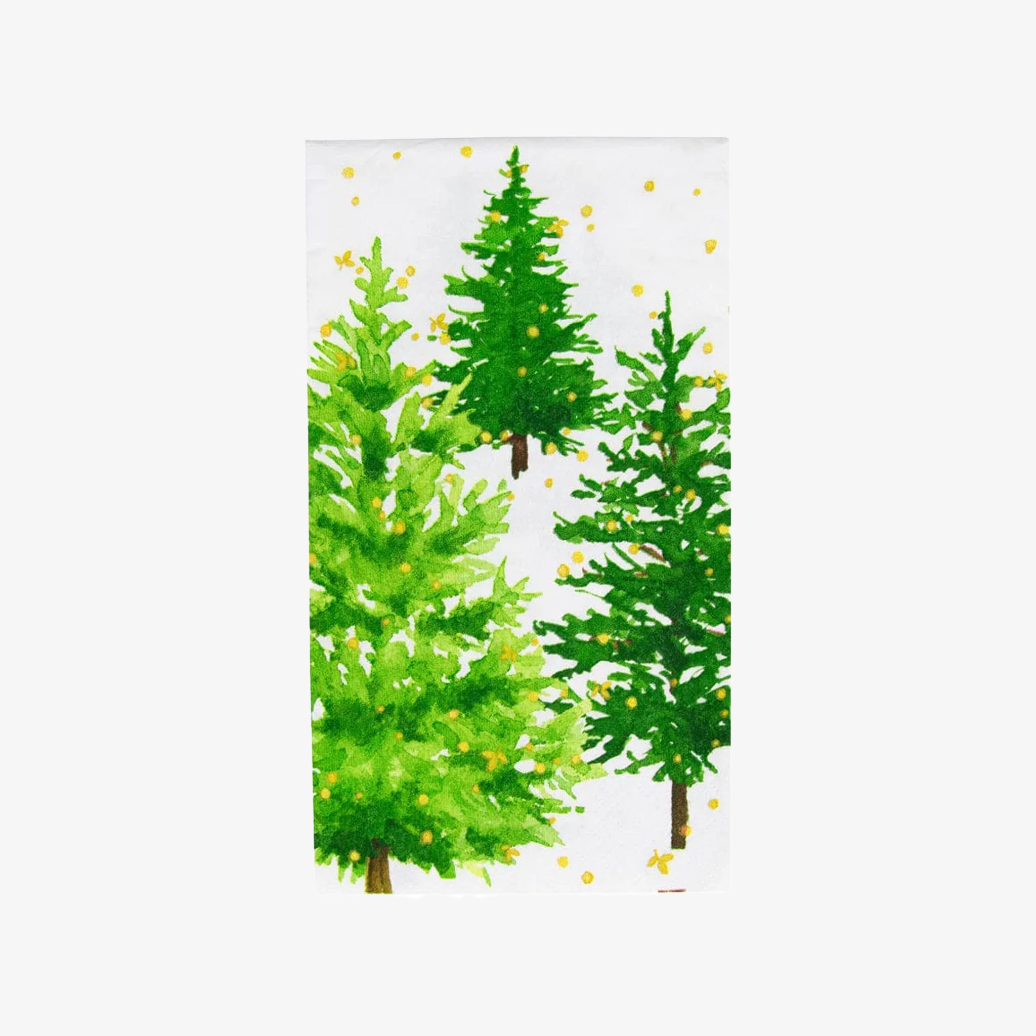 Paper guest napkins with three green trees on a white background