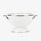 Golden rabbit brand White Enamelware Colander in 3 quart medium size on a white background