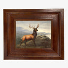 White Tail Stag Vintage Artwork with wood frame on a white background