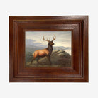 White Tail Stag Vintage Artwork with wood frame on a white background