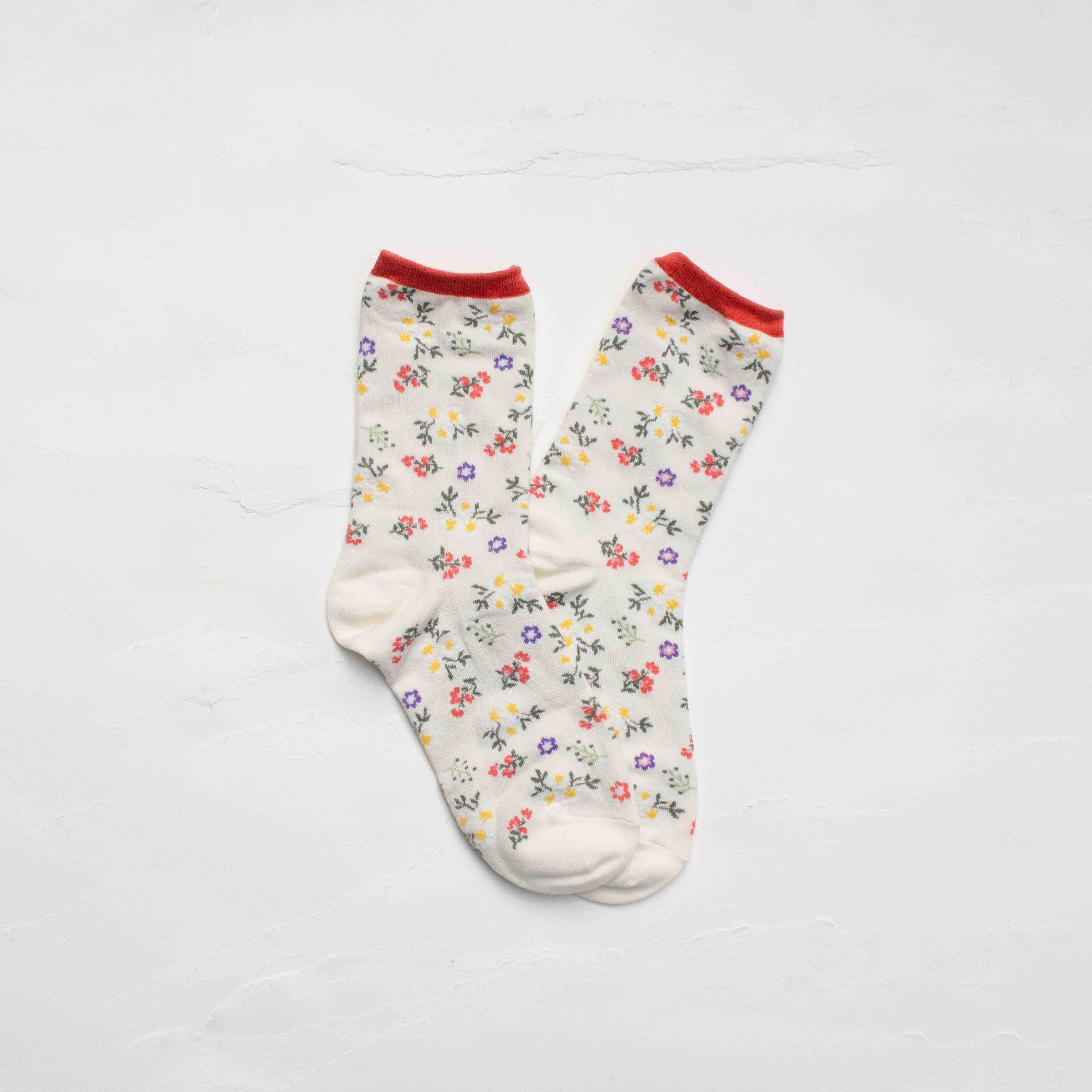 Wildflower Socks in Ivory on a white background at Addison West