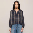 Z Supply Autumn Plaid Button Up in Eclipse shown on model on plain background.