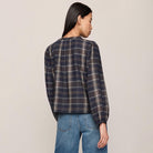 Z Supply Autumn Plaid Button Up in Eclipse shown on model on plain background.