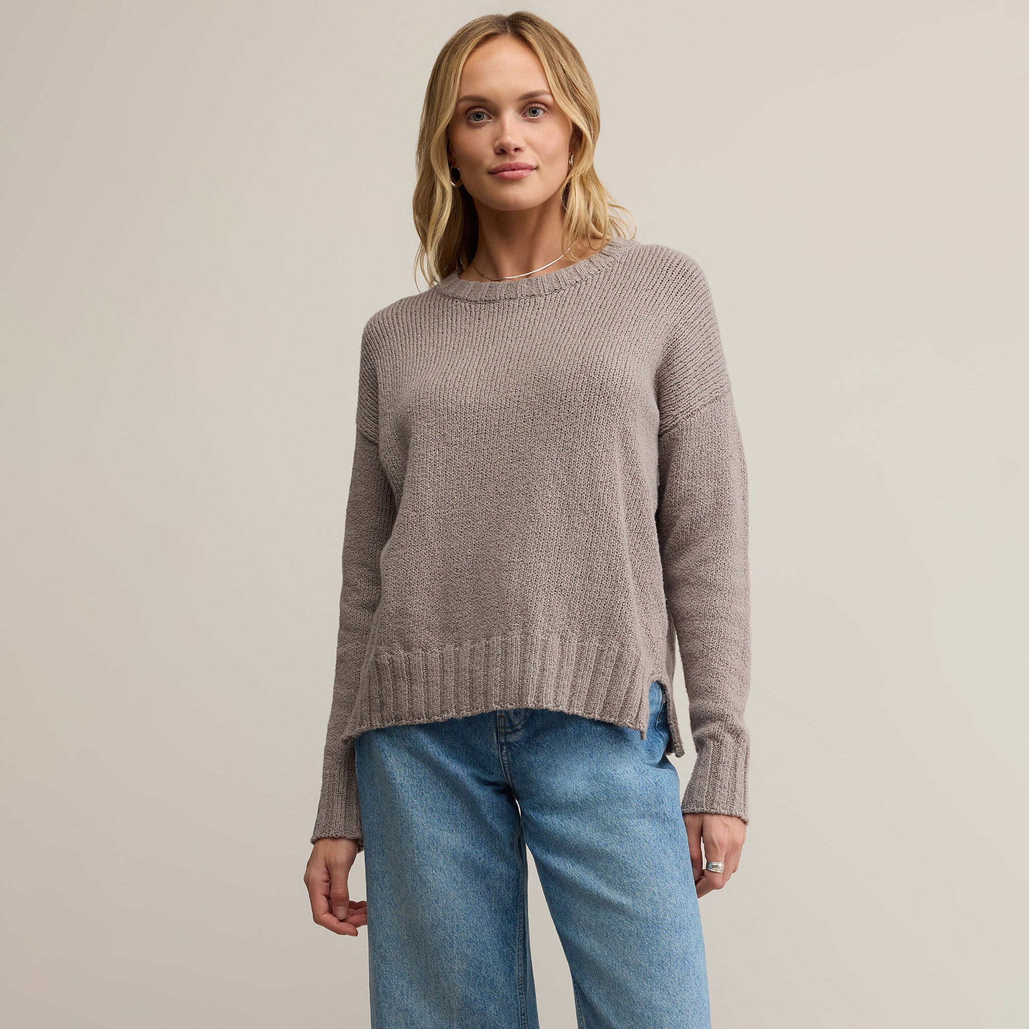 Z Supply Beck Textured Sweater in Light Tavern on a beige background at Addison West