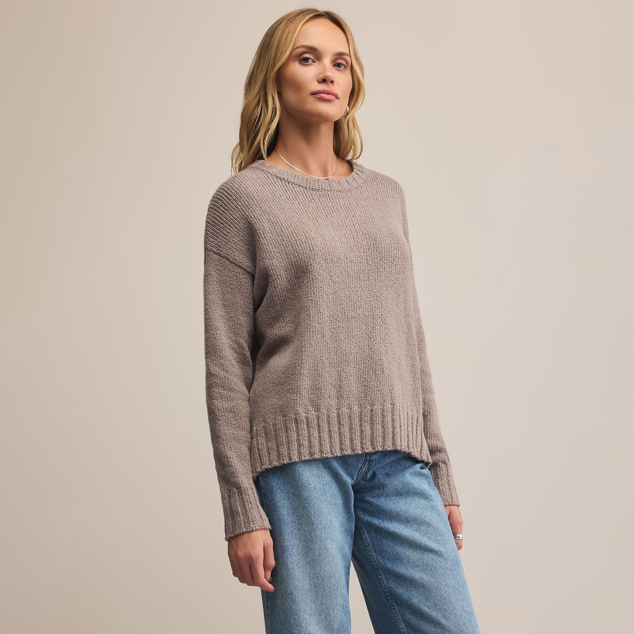 Z Supply Beck Textured Sweater in Light Tavern on a beige background at Addison West