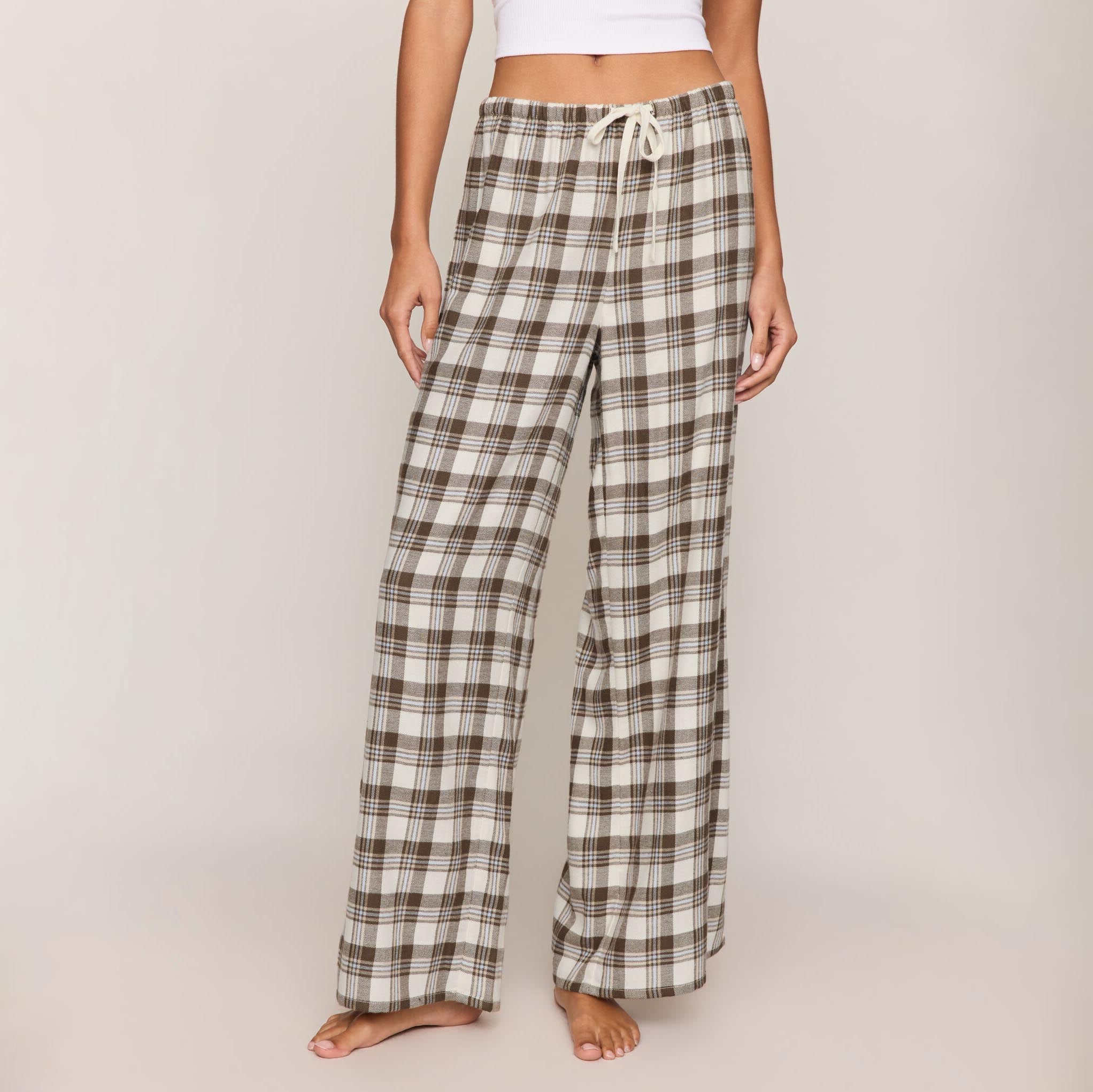 Z Supply Better Off Plaid Pant in Cocoa Bean shown on model on plain background.