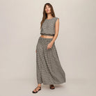 Z Supply Brooke Gingham Skirt in Black shown on model on plain background.