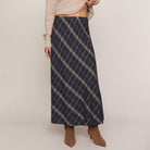 Z Supply Crestview Plaid Skirt in Eclipse shown on model on plain background.