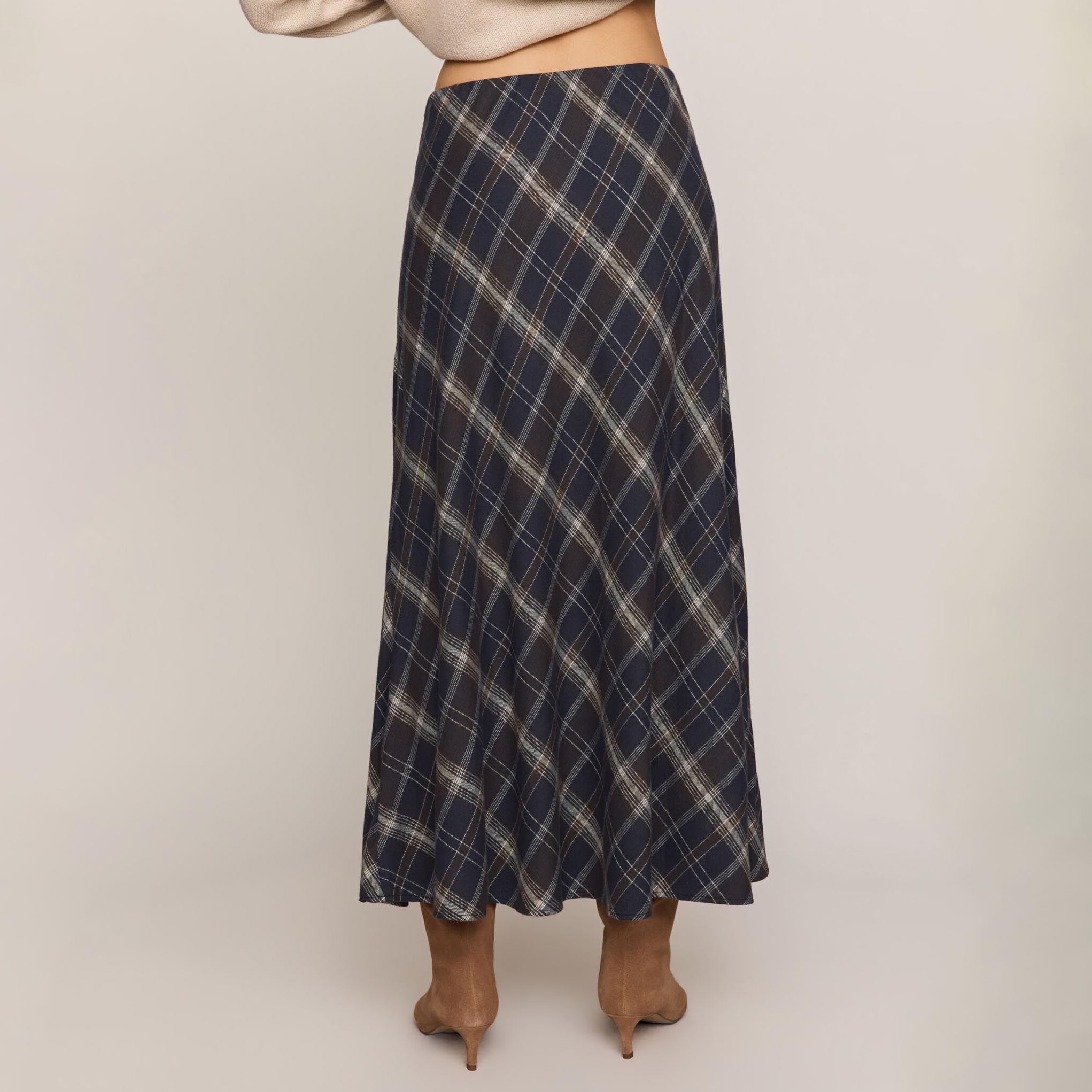 Z Supply Crestview Plaid Skirt in Eclipse shown on model on plain background.