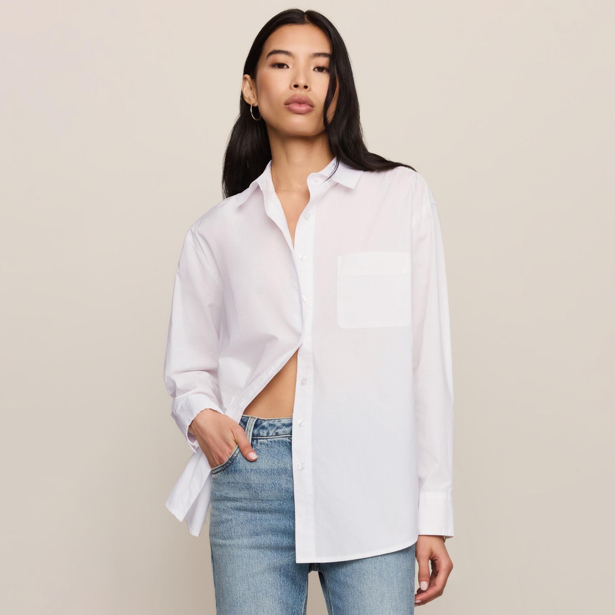 Z Supply Gallery Button Up in White shown on model on plain background.