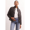 Model wearing jeans with Z Supply Heritage Faux Leather Jacket in Black