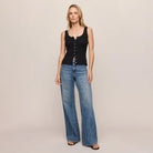 Z Supply Lainey Pointelle Tank in Black shown on model on plain background.