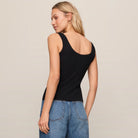 Z Supply Lainey Pointelle Tank in Black shown on model on plain background.