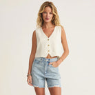 Z Supply Marta Linen Vest White on a beige background at Addison West
