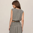 Z Supply Merit Gingham Top in Black shown on model on plain background.