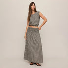 Z Supply Merit Gingham Top in Black shown on model on plain background.