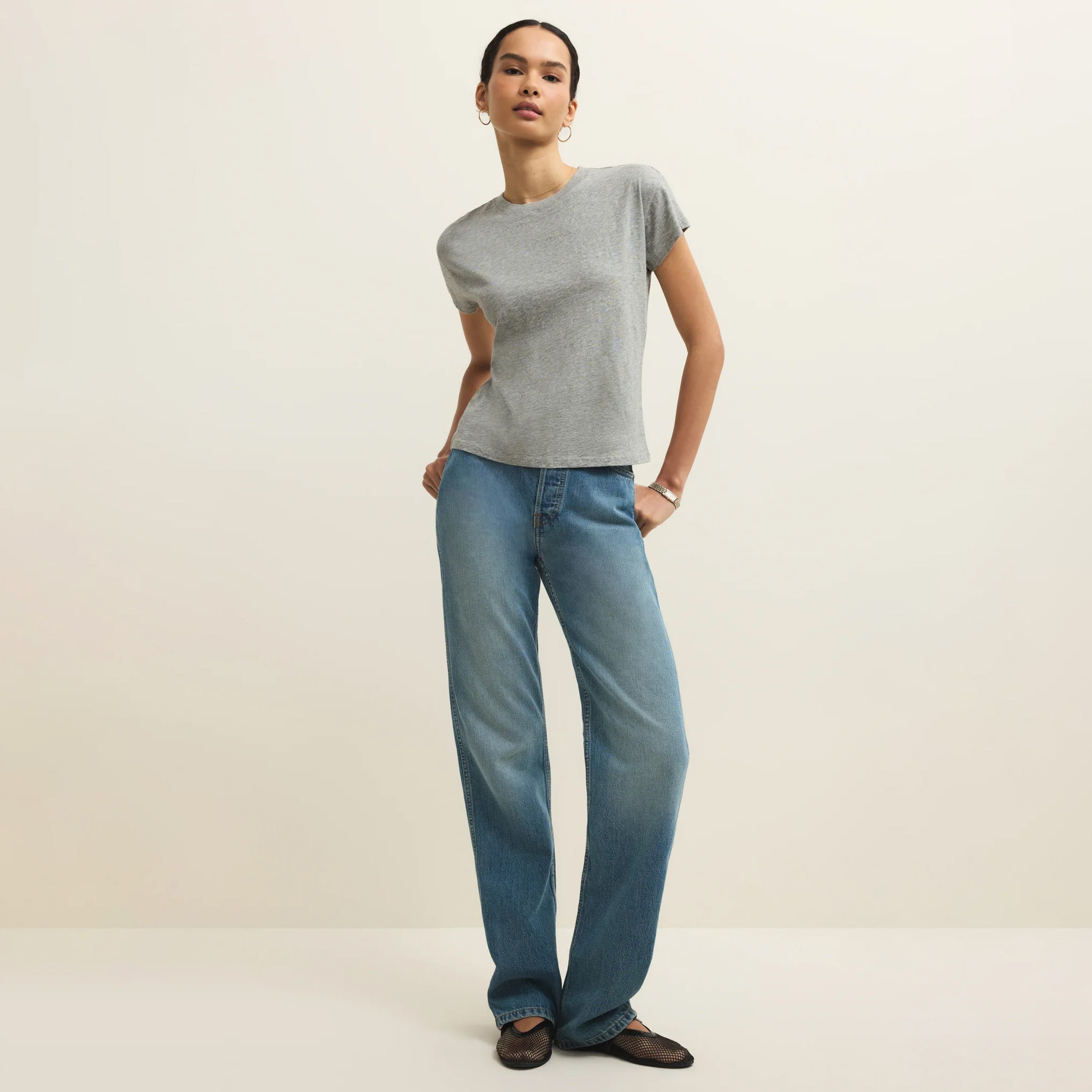 Z Supply Modern Slub Tee in Classic Heather Grey shown on model on plain background.