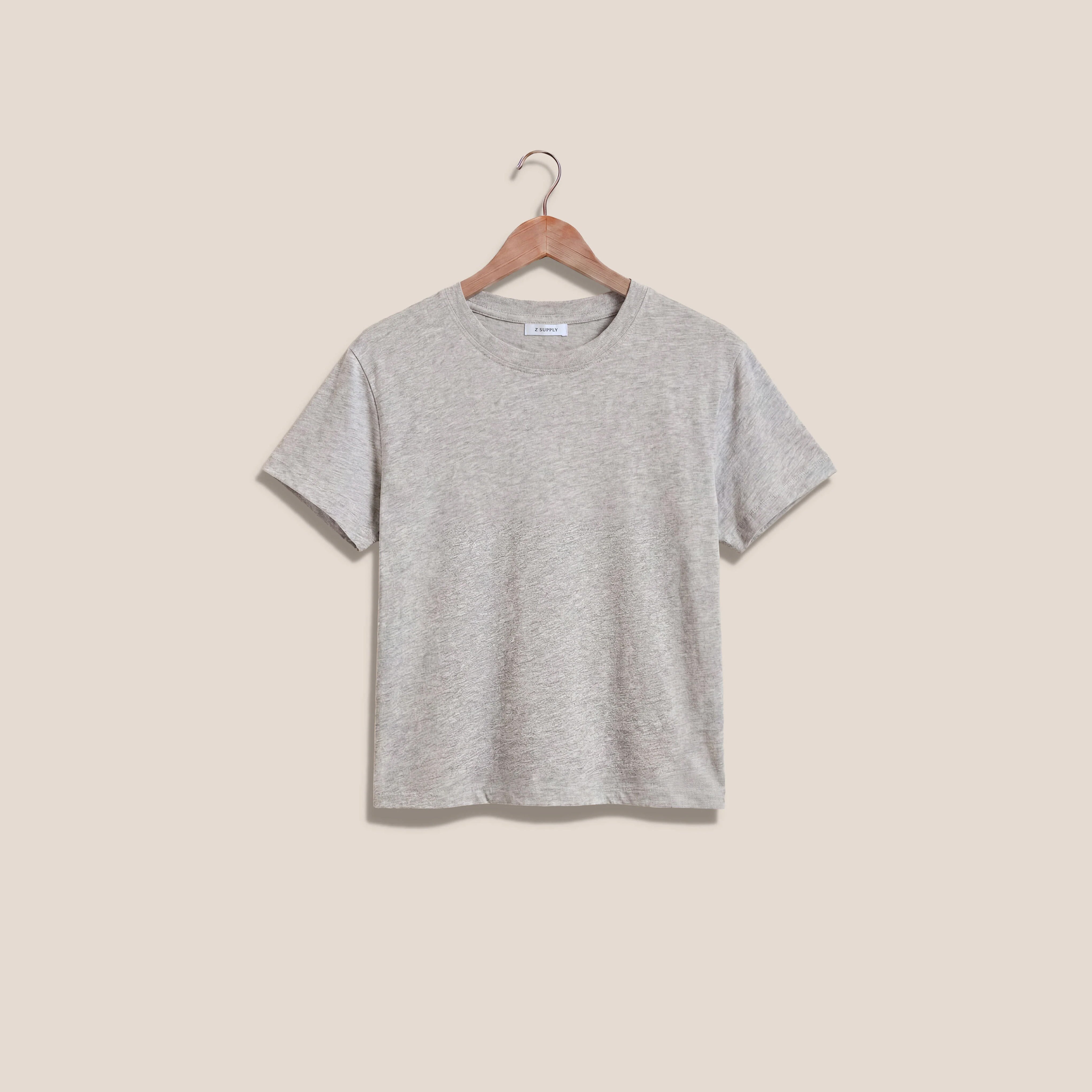 Z Supply Modern Slub Tee in Classic Heather Grey shown on hanger on plain background.