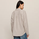 Z Supply River Plaid Button Up in Frosted Pearl shown on model on plain background.