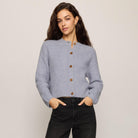 Z Supply Rosemont Cardigan in Silverlake shown on model on plain background.