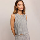 Z Supply Sloane Knit Striped Top in Eclipse shown on model on plain background.