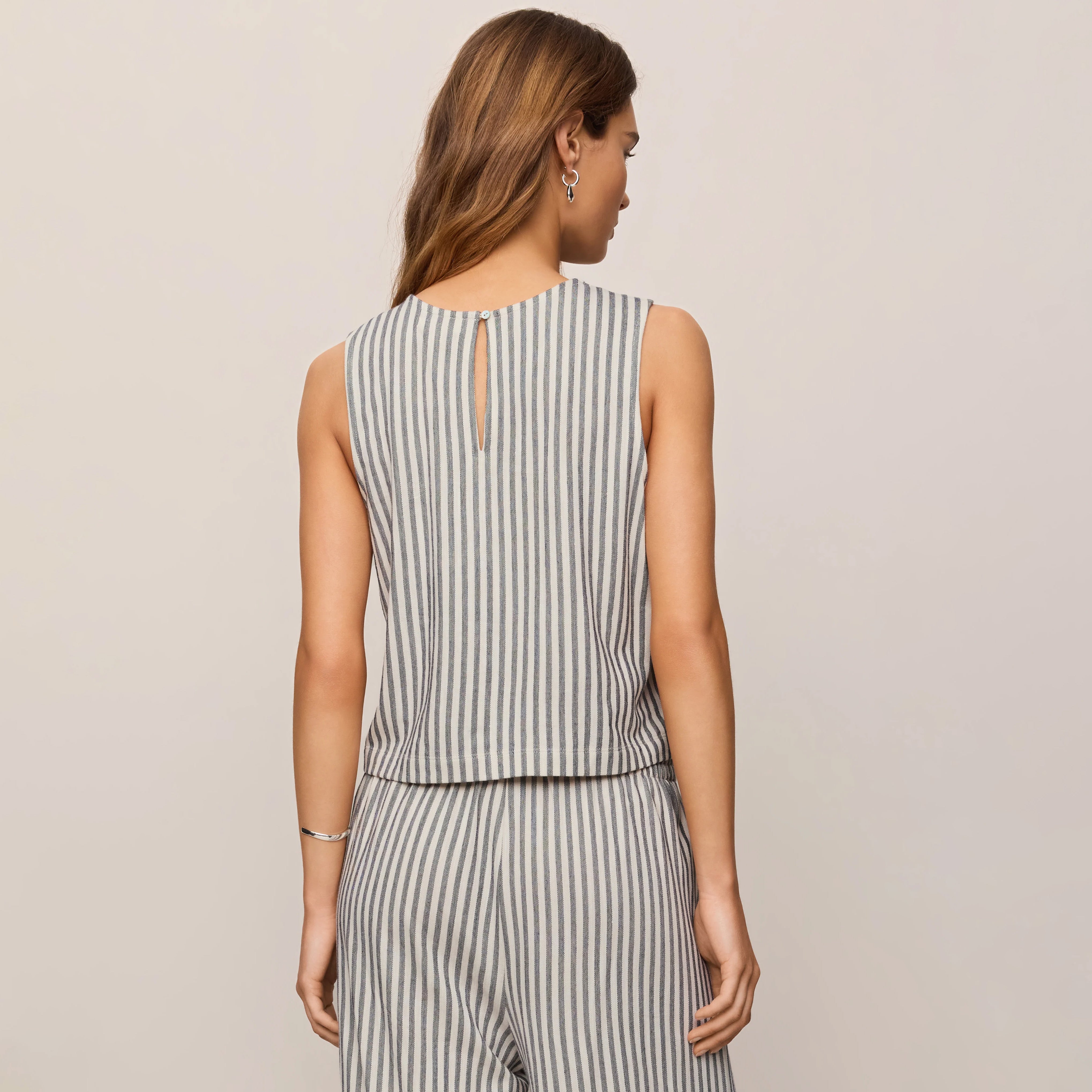 Z Supply Sloane Knit Striped Top in Eclipse shown on model on plain background.