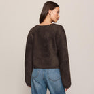 Z Supply Winterglow Fluffy Cardigan in Cocoa Bean shown on model on plain background.