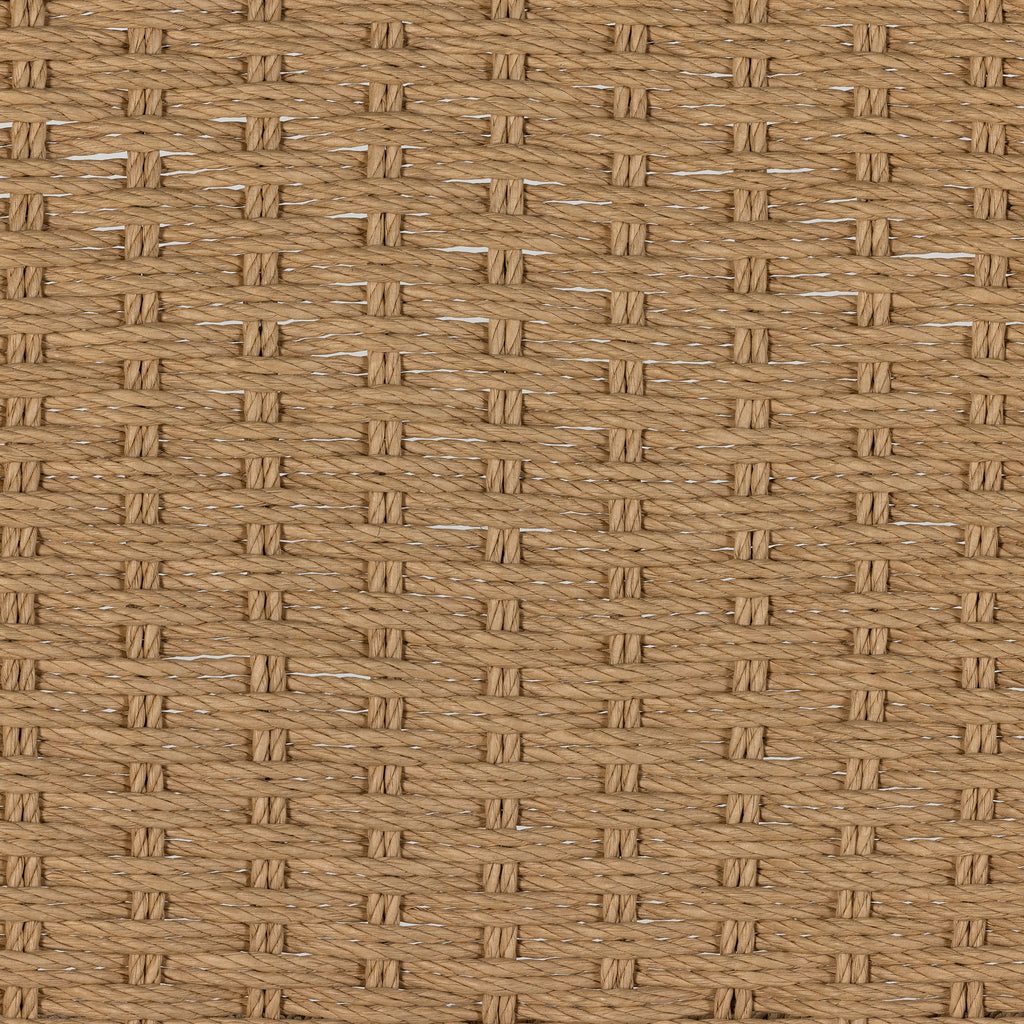 Four Hands Zuma counter stool with beige cushion and woven back in Dune Ash on a white background