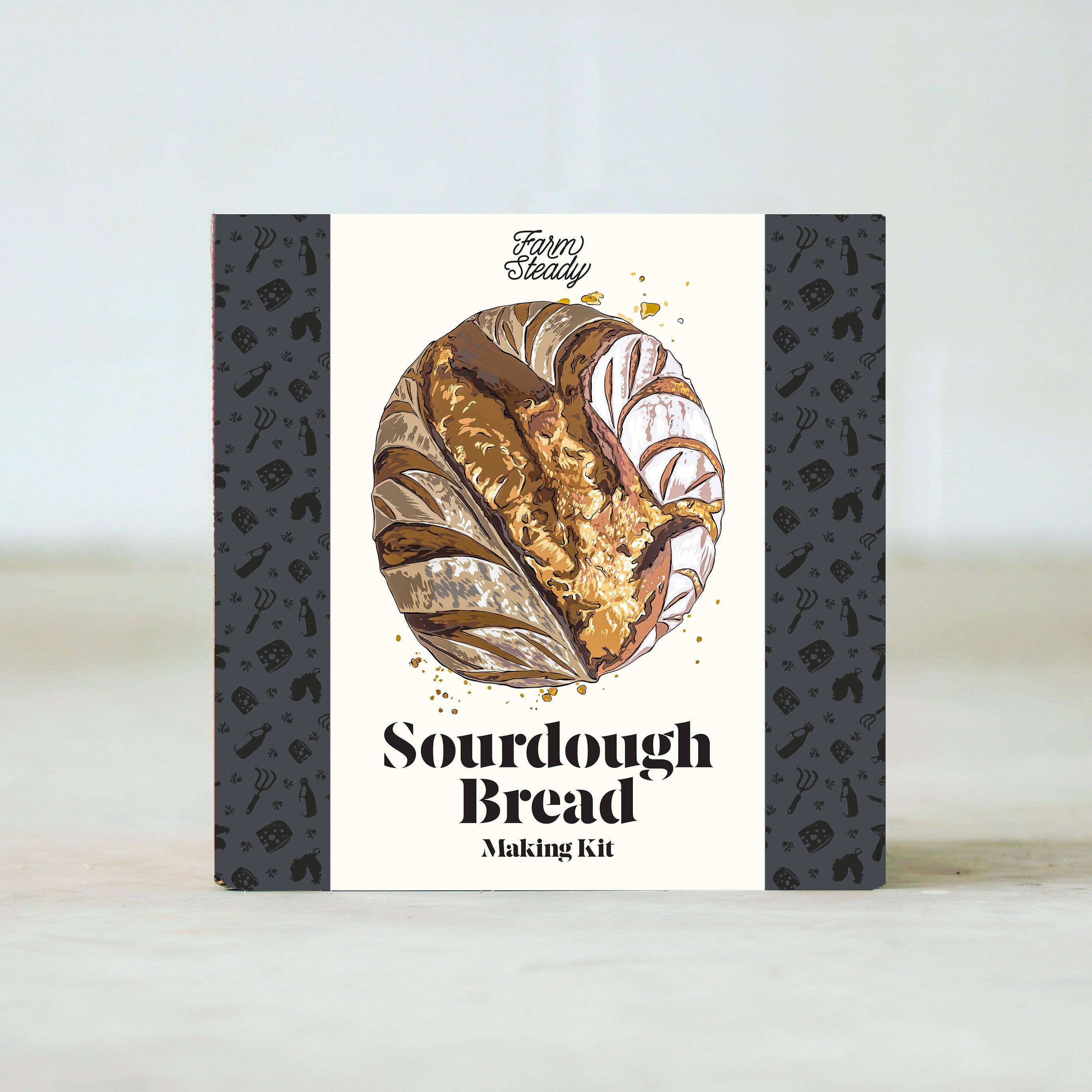 Sourdough Bread Making Kit packaging with bread illustration on a white background