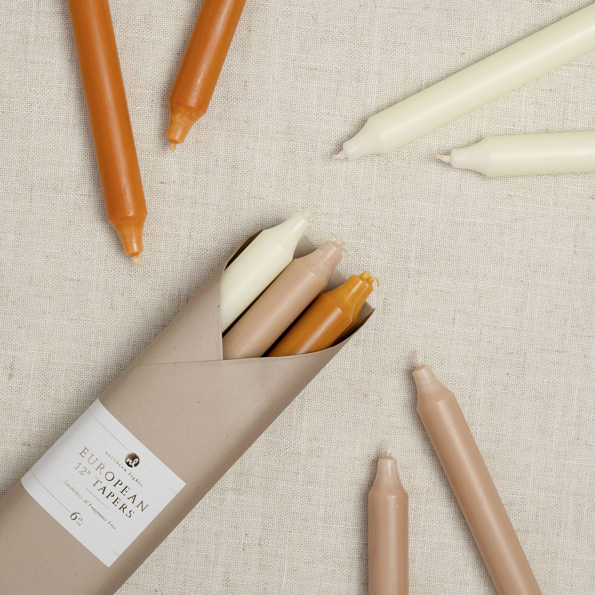 12" Taper Candles in Desert Sun, Set of 6 on a white background at Addison West