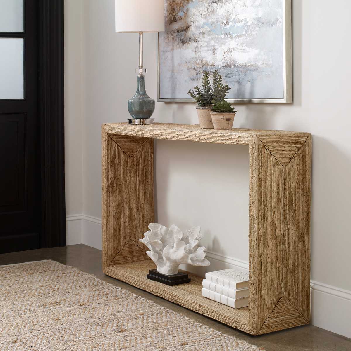 Roslin Console Table in an entryway at Addison West