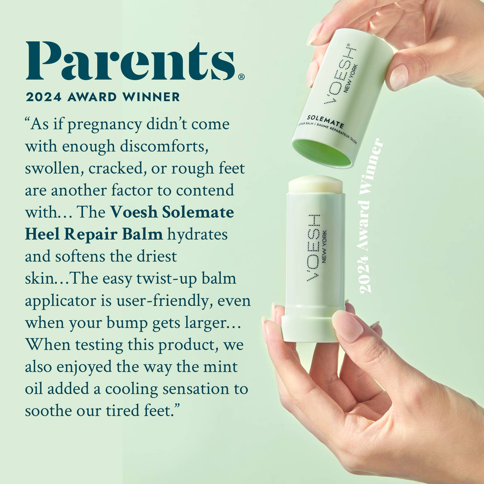 Solemate Heel Repair Balm in Mint on a green background at Addison West