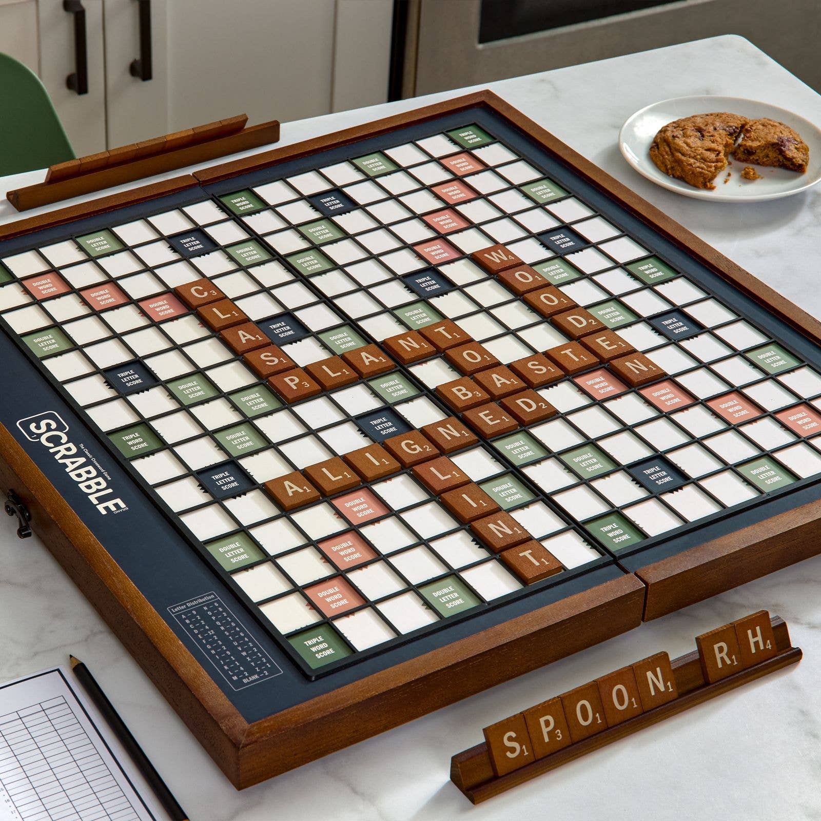 Scrabble Grand Folding Edition on a table  at Addison West