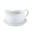 White Porcelain Gravy Boat With Saucer on a white background at Addison West