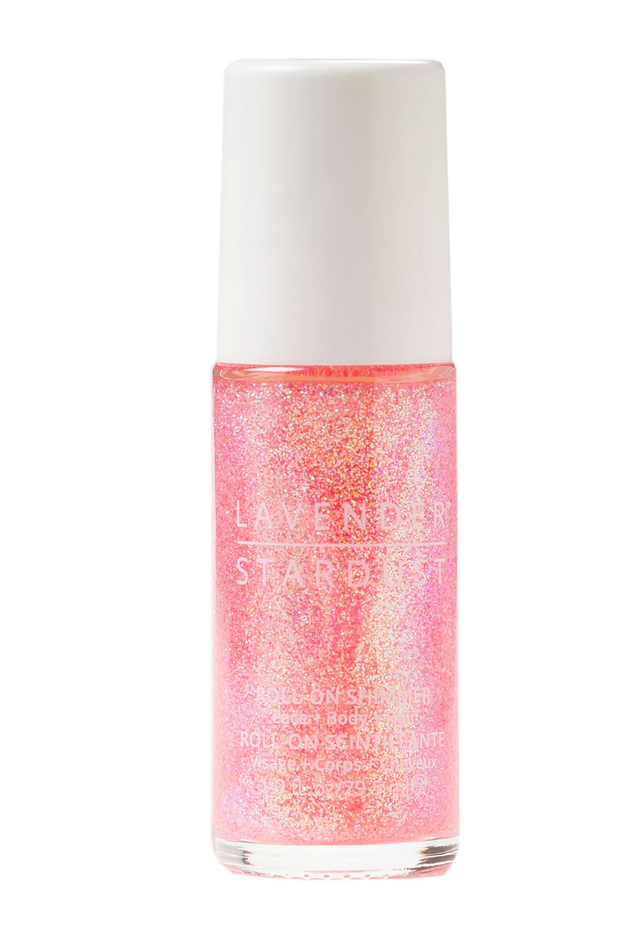 Lavendar stardust roll on glitter in dreamy pink on a white background
