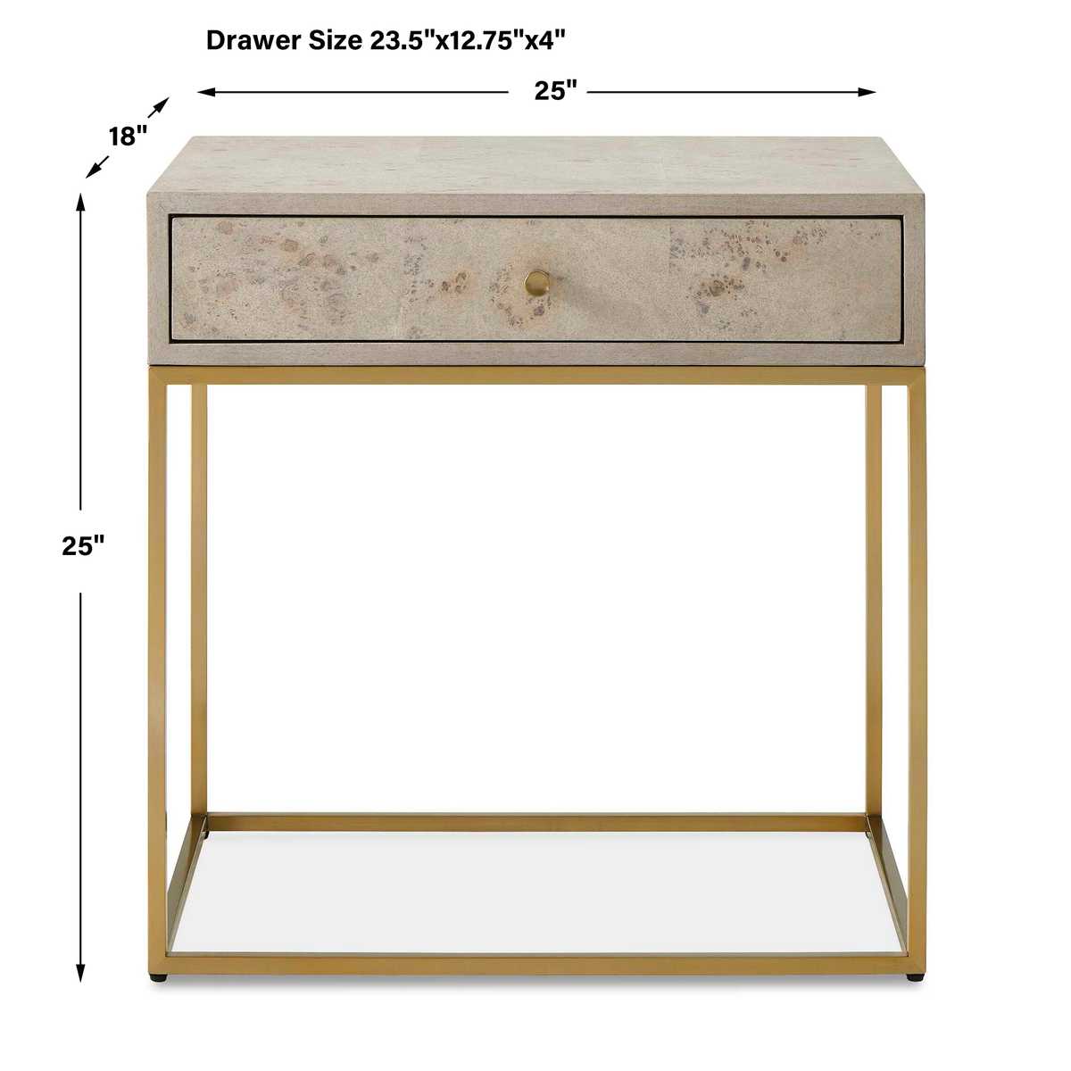 Dimensions of Pemberley Side Table on a white background at Addison West