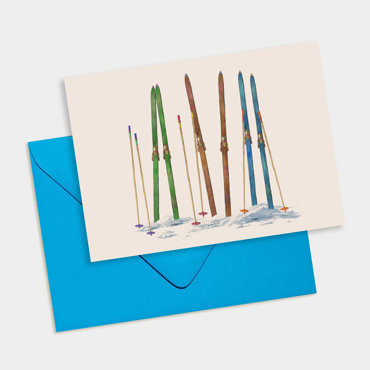 Vintage Skis Note Cards, Box of 6 on a white background at Addison West