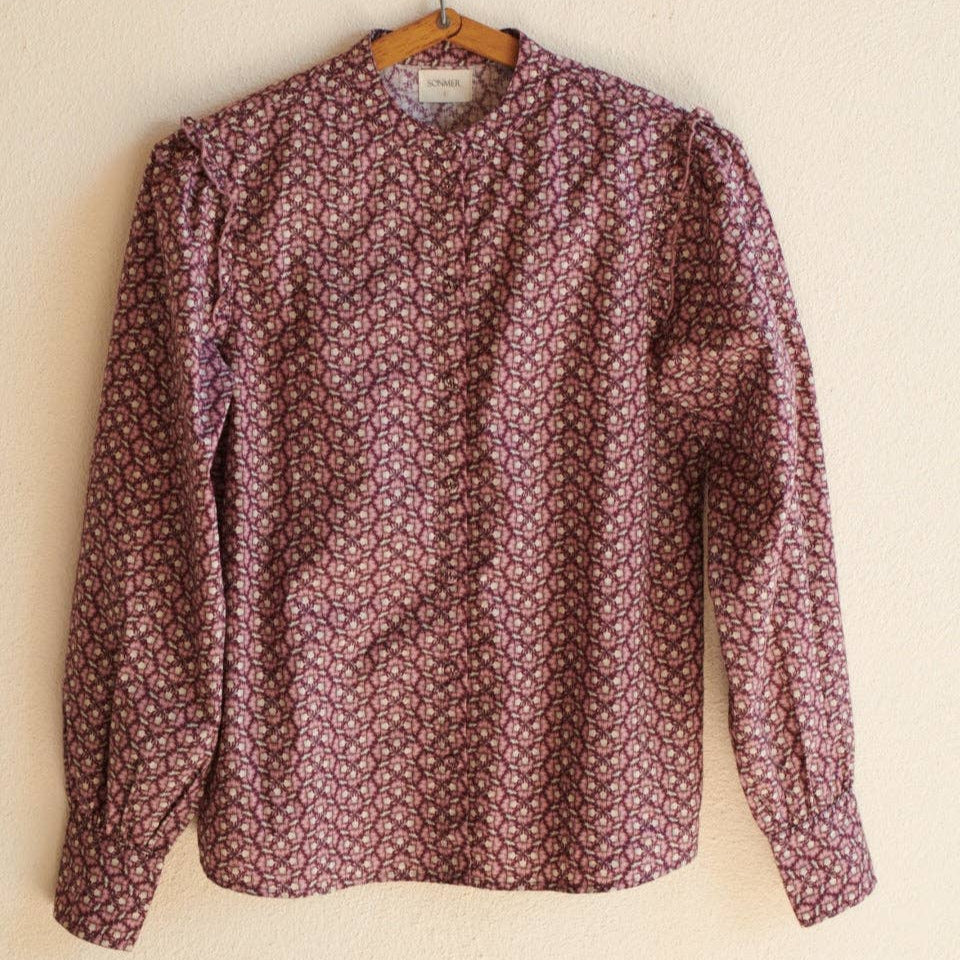 Chloe Blouse in Wine on a white background at Addison West