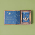 Barn Owl Necklace gift box on a green background at Addison West