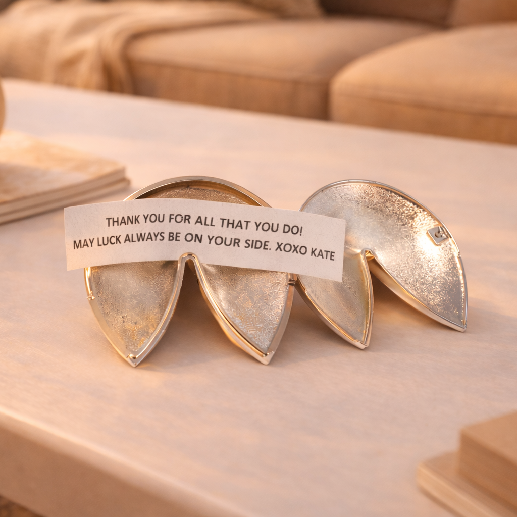 Silver Fortune Cookie Keepsake Box on a white background at Addison West