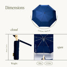 Dimensions of Original Duckhead Navy Eco-Friendly Umbrella on a white background at Addison West