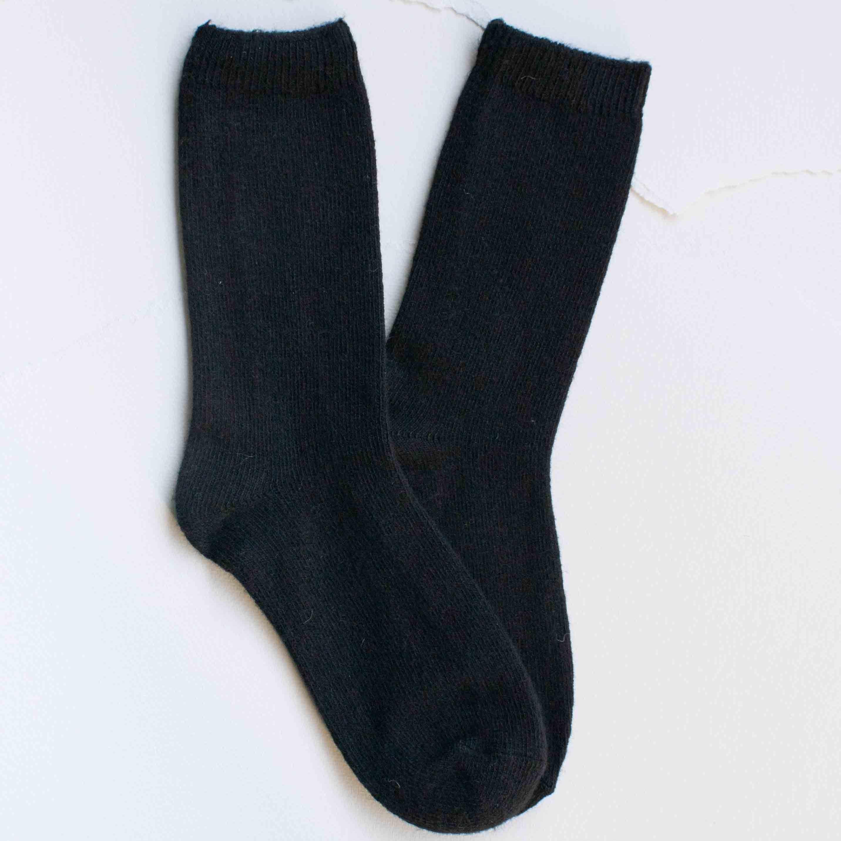 Bright Winter Wool Cashmere Socks in Black on a white background at Addison West