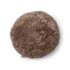 Short Wool Sheepskin Round Throw Pillow in Taupe on a white background at Addison West