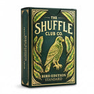 Shuffle club co deck of bird playing cards in a green box with a bird on the front on a white background