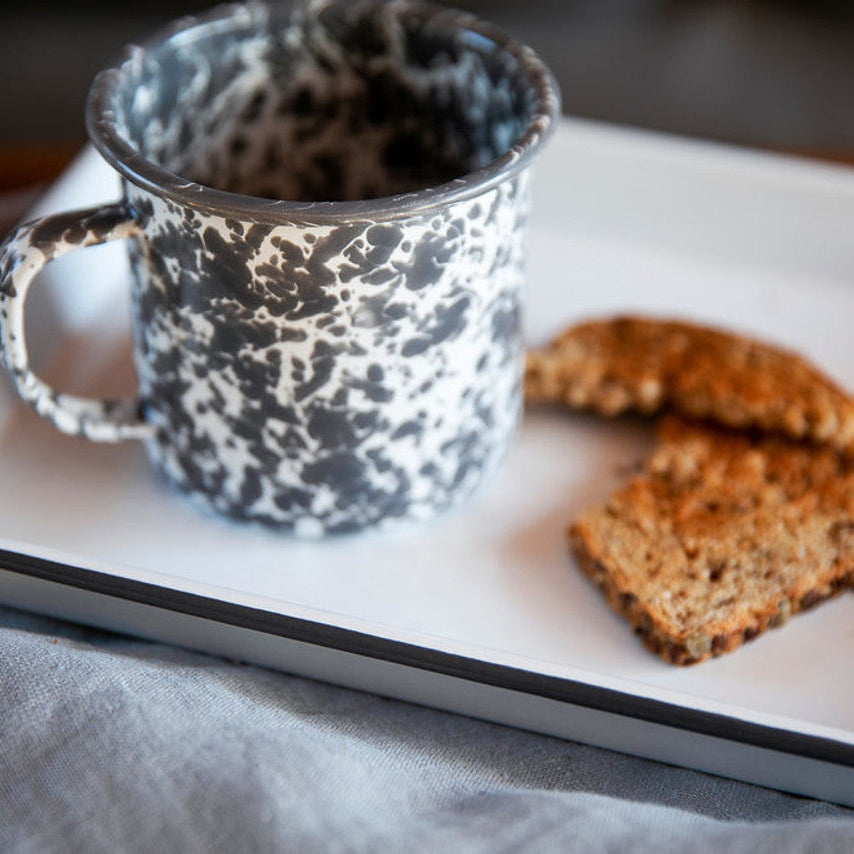 Small Vintage Enamelware Rectangular Tray on a table at Addison West